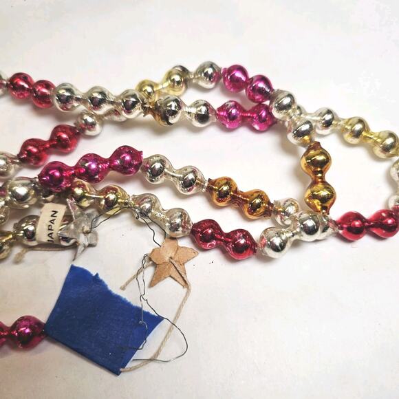 Vintage Double Bead Mercury Glass Christmas Tree Garland 100" Red Gold Silver - Picture 11 of 12